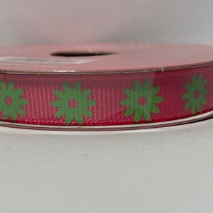 Hot Pink Bright Green Floral Ribbed Ribbon 6 Rolls